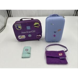 American Girl Doll Travel Set Rolling Suitcase Passport Tickets Wallet Used